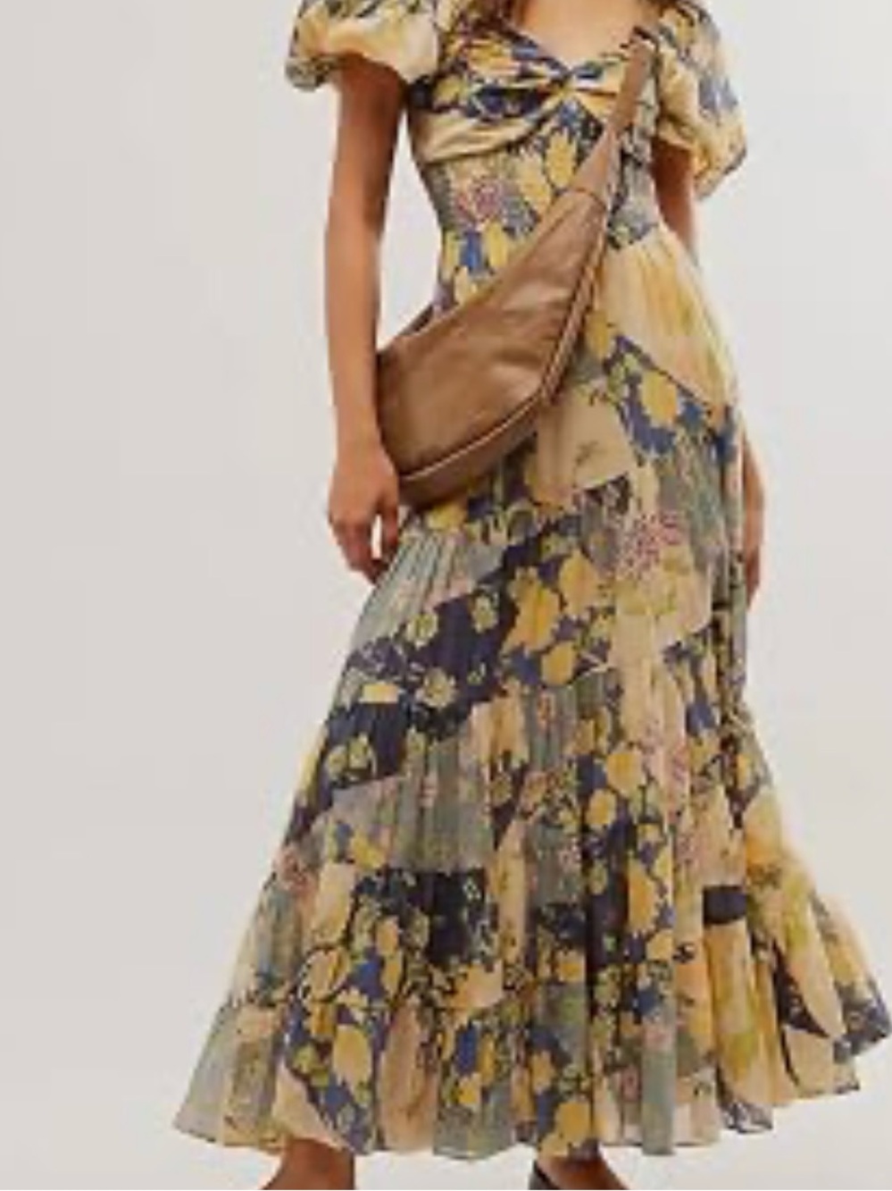 Never worn (NWOT) BOHO Boutique Floral Patchwork Puff-Sleeve Maxi Dress